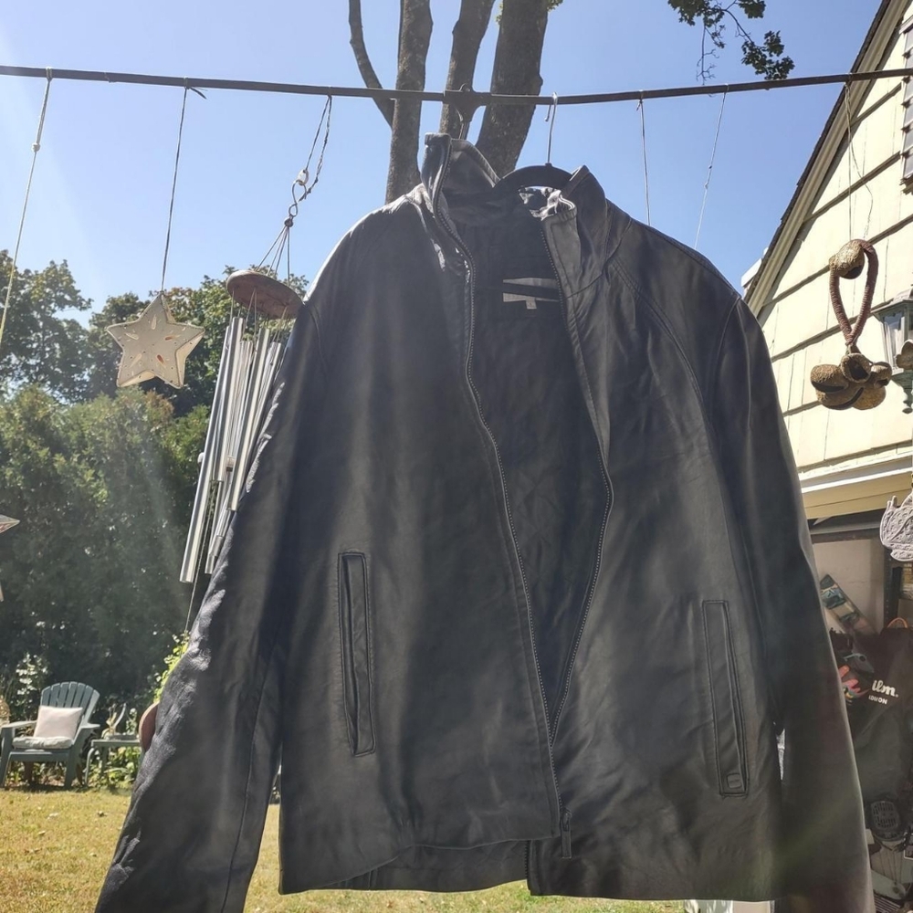 black quilted leather jacket from calvin klein size large